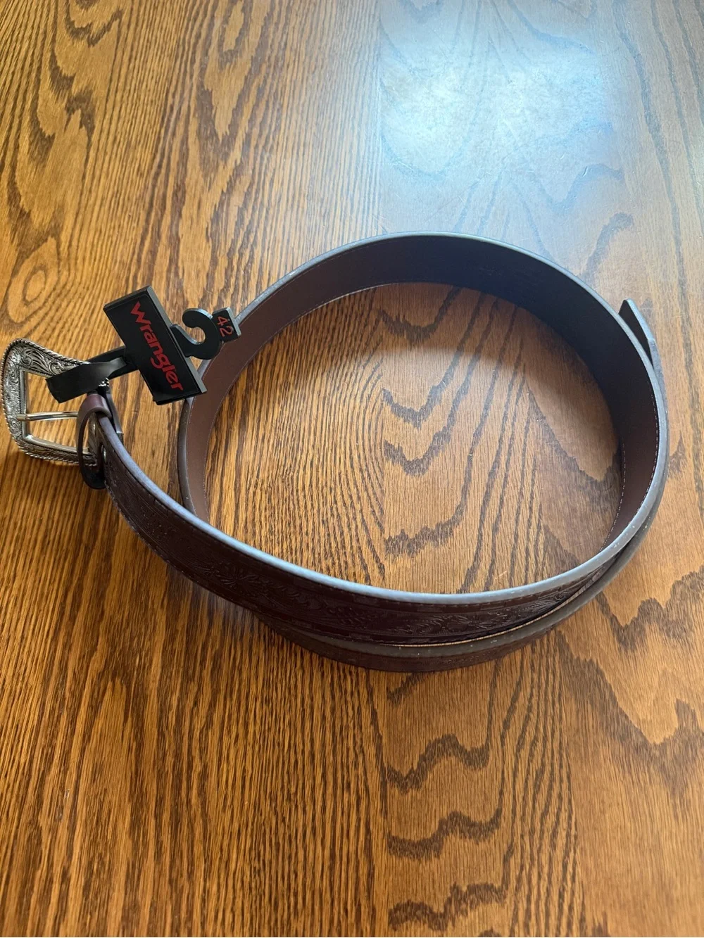 Wrangler Dark Brown Leather Belt with Decorative Buckle-New